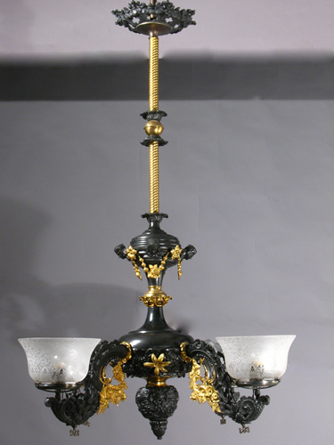 Pair of 4-Light Fellows, Hoffman and Co. Gas Chandeliers